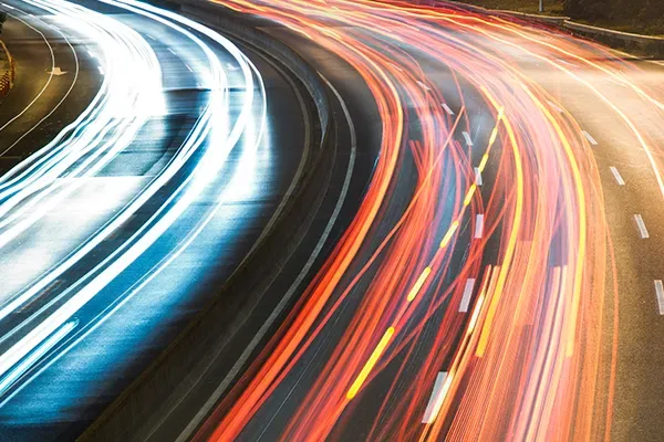 Long exposure lights along motorway at night